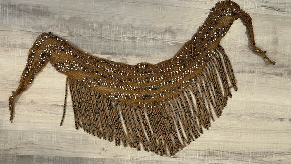 Handmade Accessories - VTG Long Fringe Beaded Bib Scarf Crocheted Macrame Belly Dance Hip Belt Western